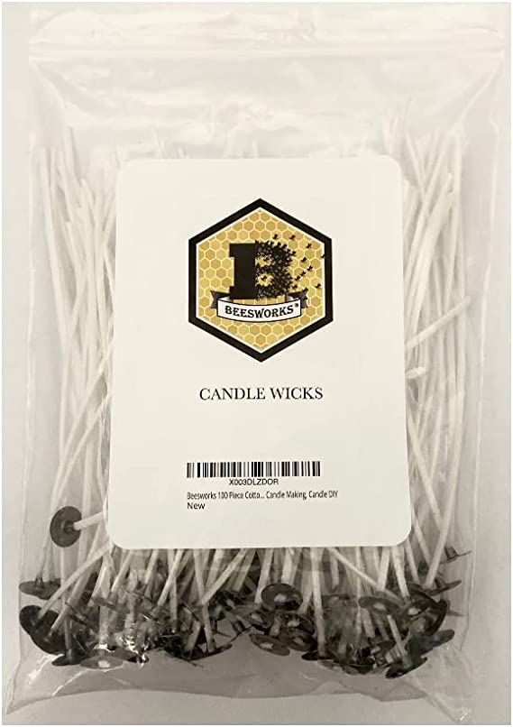 Beesworks 100 Piece Cotton Candle Wick 6" Pre-Waxed for Candle Making, Candle DIY