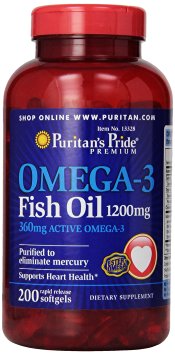 Puritan's Pride Omega-3 Fish Oil Softgels, 1200 mg, 200 Count