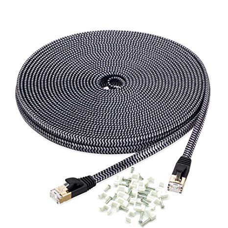 Cat 7 Ethernet Cable 50 ft, MORELECS Nylon Braided Cat 7 Internet Cable 50 ft Ethernet Cable RJ45 Network Cable Cat7 LAN Cable for PC Mac Router Laptop