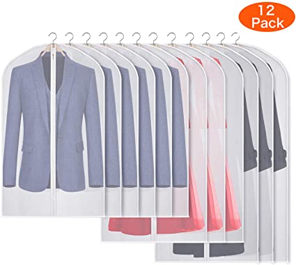 Kntiwiwo Clear Suit Bags for Men Closet Moth-Proof Garment Bags for Storage for Suit Coat Dress Closet Storage, Set of 12