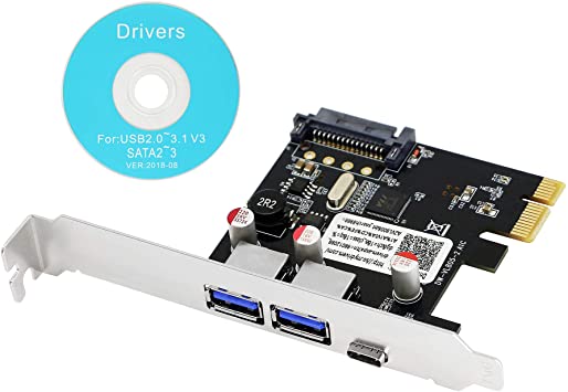 SINLOON PCI-E to USB 3.0 & Type-C 3.1 Expasion Card with 15-Pin SATA Power Connector Build in Self-Powered Technology-No Need Additional Power Supply