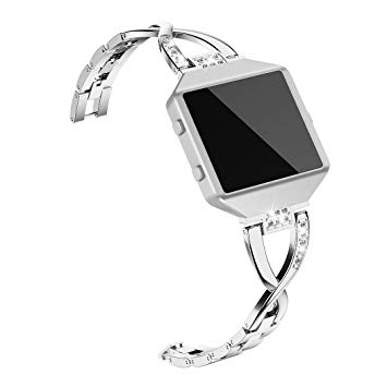 Wearlizer Replacement Metal Bands for Fitbit Blaze Band for Women with Frame Large Small Accessories Silver Rose Gold Black