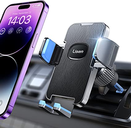 LISEN Car Vent Phone Mount [Upgraded Metal Clip & Never Slip Off] Hands-Free Cell Phone Holder Car for Air Vent Super Stable Car Phone Holder Mount for iPhone 14 13 12 Pro Max S22 S21 & All