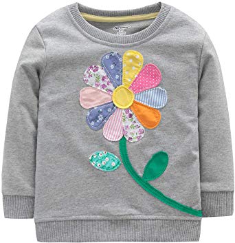 Fiream Girls Cotton Crewneck Cute Embroidery Sweatshirts