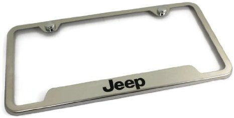 Jeep Stainless Steel License Plate Frame Wrangler Grand Cherokee Engraved Chrome Made in USA Frame Mirror Bright Chrome