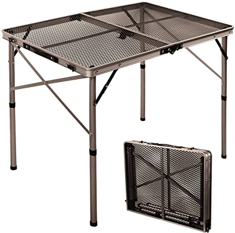 RedSwing Folding Grill Table,Aluminum Portable Grill Stand Table for Outdoor Camping Picnic BBQ Lightweight, Adjustable Height, 36''x24''x15''/28'', Champagne