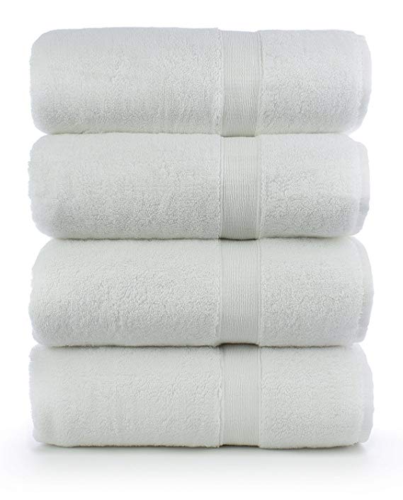 TURKUOISE TURKISH TOWEL Premium Quality 100% Turkish Cotton Bath Towel Set (Stripe Border-White, Set of 4)