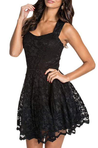 Chase Secret Womens Floral Lace Chiffon Mesh Skater Pleated Party Casual Dress
