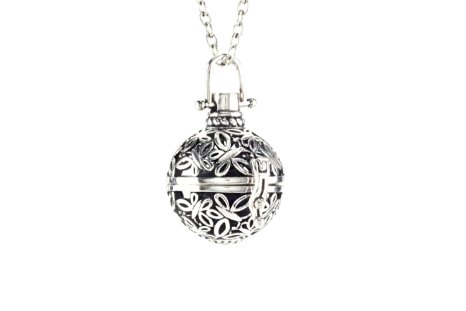 Essential Oil Necklace Diffuser Jewelry with 2 Reusable Lava Stone - Antique Style Silver Locket Pendant, 24 Inch Chain