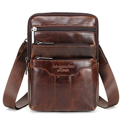 Langzu Men's Genuine Leather Cowhide Vintage Messenger Bag Shoulder Bag Crossbody Bag