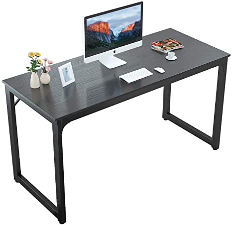 Foxemart Computer Desk 55” Modern Sturdy Office Desk PC Laptop Notebook Study Writing Table for Home Office Workstations, Black