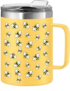 OGGI ThermoMug Stainless Steel Insulated Mug- Double Wall Vacuum Insulated w/Handle & Lid, Coffee Cup, Camping Mug, Travel Thermos, 14oz(420ml), Worker Bees