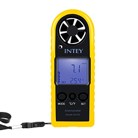 INTEY Digital Anemometer Portable Wind Speed Meter with Thermometer LCD Backlight