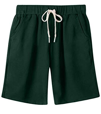 HOW'ON Women's Soft Knit Elastic Waist Jersey Casual Bermuda Shorts with Drawstring