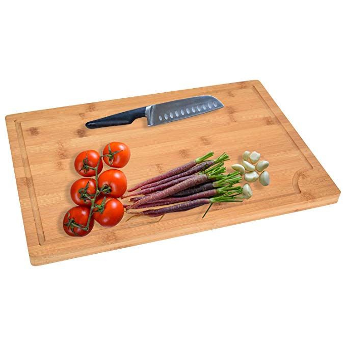 iBoost Organic Antibacterial 100% Bamboo Natural Professional Grade Extra Large Wood Cutting Board and Serving Tray 18” x 12”x 3/4“