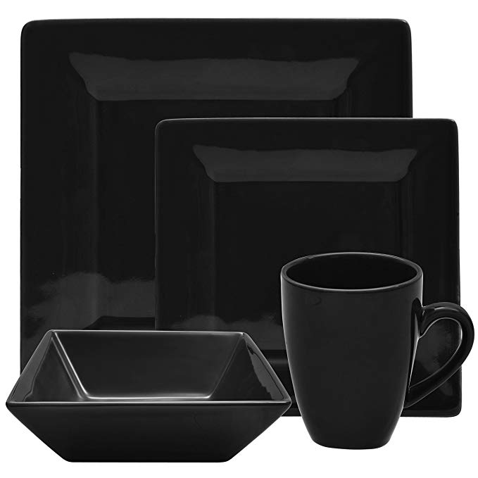 10 Strawberry Street Square 16 Piece Dinnerware Set, Black