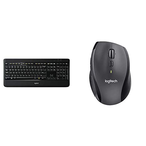 Logitech K800 Wireless Illuminated Keyboard — Backlit Keyboard, Dropout-Free 2.4GHz Connection & M705 Marathon Wireless Mouse – Long 3 Yr Battery Life, Ergonomic Sculpted Right-Hand Shape, Dark Gray