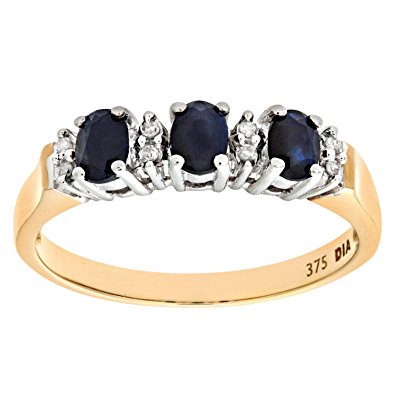 Naava 9ct Yellow Gold Diamond and Sapphire Eternity Ladies Ring
