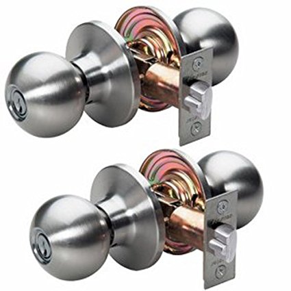 Master Lock Keyed Entry Door Lock, Ball Style Knob, Satin Nickel, BAO0115T (Pack of 2-Keyed Alike)