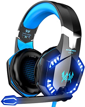 VersionTECH. G2000 Gaming Headset, Surround Stereo Gaming Headphones with Noise Cancelling Mic, LED Lights & Soft Memory Earmuffs for PS5, PS4, Xbox One, Nintendo Switch, PC Mac Computer Games- Blue