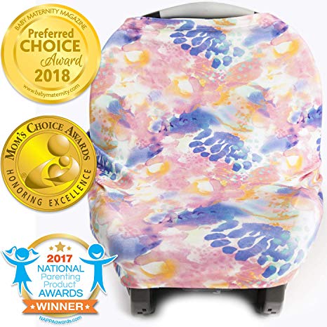 Nursing Cover, Car Seat Canopy, Shopping Cart, High Chair, Stroller and Carseat Covers for Girls- Best Stretchy Infinity Scarf and Shawl- Multi Use Breastfeeding Cover Up- Fleur Print