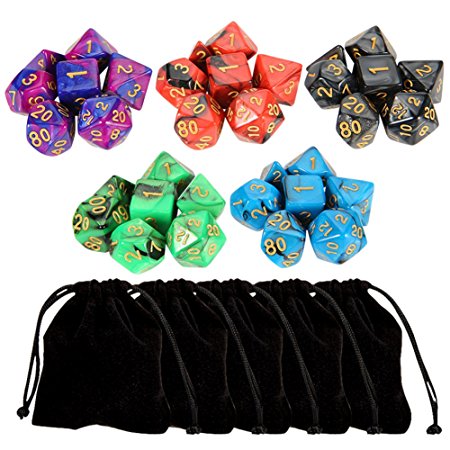 Outee 5 x 7 (35 Pieces) Polyhedral Dice Two Colors Dungeons and Dragons DND MTG RPG D20 D12 D10 D8 D6 D4 Game Complete Dice Sets with Free Pouches