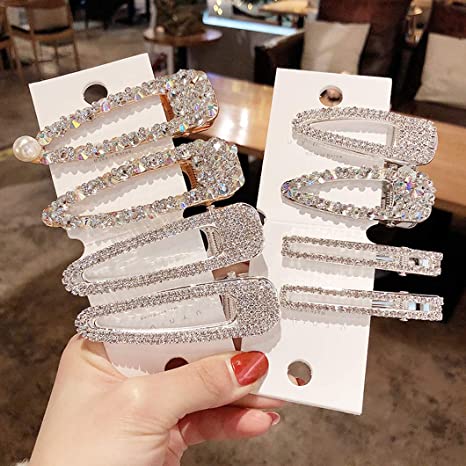 8 Pack Shining Rhinestone Alligator Hair Clips Bling AB Crystal Duck Bill Hair Barrettes Sparkly Geometric Hair Pins Hair Accessories for Women