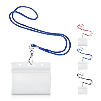MIFFLIN (100, Royal Blue) Paired Lanyards / Horizontal Badge Holders: Woven Round Lanyard & Sealable Waterproof Clear Plastic ID Card Name Tag Holder, Fits AVERY 2.25" x 3.5" Label Insert