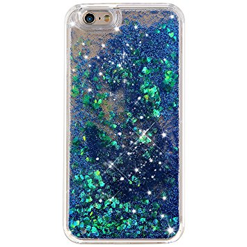 iPhone 6S Case,NSSTAR iPhone 6 Case, iPhone 6S Liquid Case,Fashion Creative Design Flowing Liquid Floating Bling Glitter Sparkle Blue Love Heart Hard Case for Apple iPhone 6S (2015)/ iPhone 6 (2014)