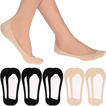 No Show Socks Women Low Cut Liner Non Slip Socks for Size 5-8 Invisible Hidden socks for Flats Heels Pumps, 5 Pairs, 3 Black   2 Nude