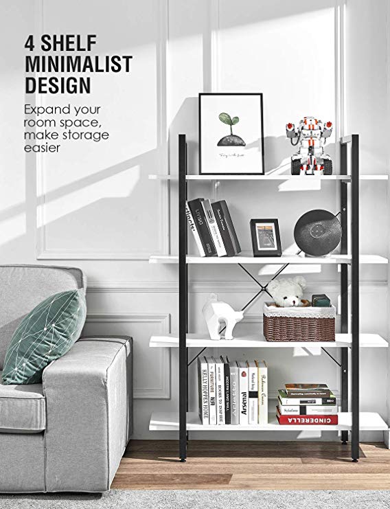 ORAF Bookshelf 4 Tier Ladder Bookcase, Industrial Shelving Multipurpose Shelf Organizer, Open Metal Storage Cabinet Home Office Furniture (Modern White)