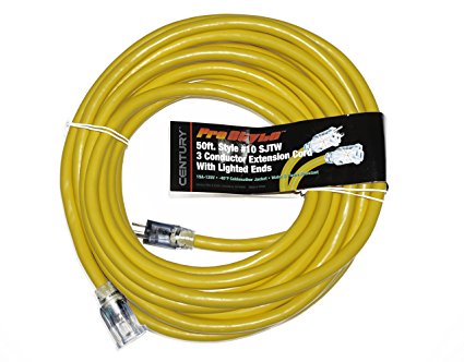 ProStyle 10 Gauge SJTW 3 Conductor 50 Foot Extension Cord With Lighted Ends - Yellow