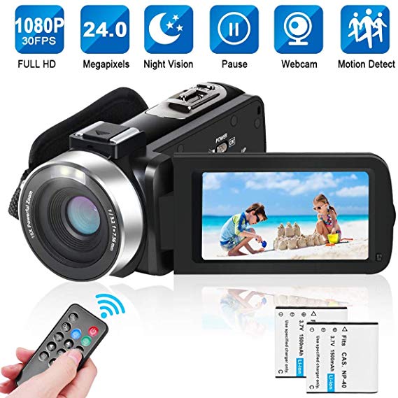 LAIDUOAO 2.7K Video Camera Digital Camera Vlogging Camera WiFi HD 1080P Camcorder with 16X Zoom, 2 Rechargeable Batteries, 30FPS 24MP 3 Inch Touch Screen Easy Operation with Remote