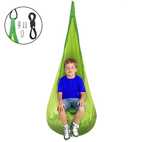 Sorbus Kids Pod Swing Chair Nook - Hanging Seat Hammock Nest for Indoor and Outdoor Use – Great for Children, All Accessories Included (Nook Green)