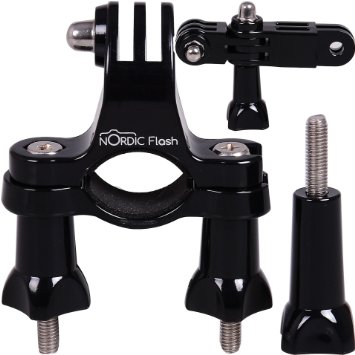 Handlebar Bike Mount for GoPro Cameras - Perfect SeatpostClamp for Bicycles and More - With Metal Screws  3-Way Adjustable Pivot Arm - Fits ALL Go Pro Models HERO4 HERO3 Black Edition HERO3 HERO2 HERO1 HD and SJ4000 etc - By Premium Camera Accessories Brand Nordic Flash8482 - 1 Year Warranty