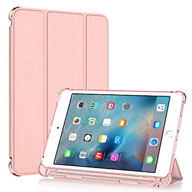 Hocase iPad Mini 5 Case, Tri-Fold PU Leather Smart Case with Pencil Holder, Auto Sleep/Wake Feature, Soft Clear TPU Back Cover for iPad Mini 5th Generation 2019/iPad Mini 4 2015 - Rose Gold