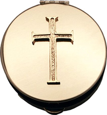 Pyx With Cross (PS202) - 2 1/8" Diameter, 1/2" Deep, Polished Brass