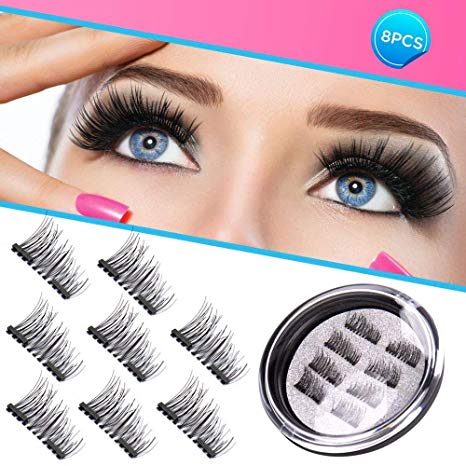 Magnetic Eyelashes Dual Magnet Glue-free 3D Reusable Full Size Premium Quality Natural False Lashes - 2018