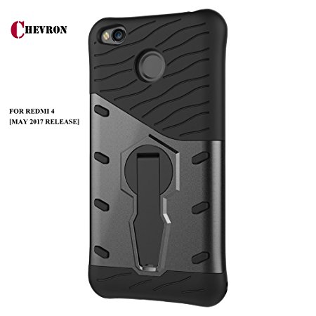 For Xiaomi Redmi 4 [May 2017 Launch] Chevron Cheviper Case, Hybrid Armor Design Detachable and 360 Degree Stand-up Feature Dual Layer Protective Shell Hard Full Body Protection Back Cover Case Mi Redmi 4 - Space Black