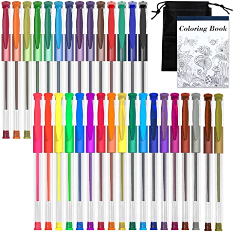 Gel Pens, Shuttle Art 32 Colors Gel Pen Set with Coloring Book for Adults Coloring Books Drawing Doodling Crafts Scrapbooking Journaling