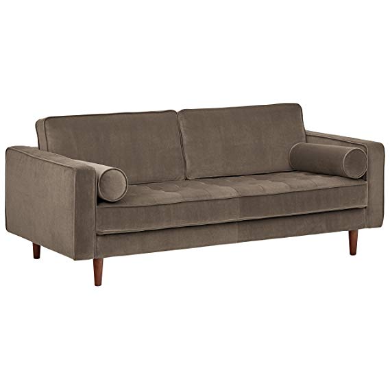 Rivet Aiden Tufted Mid-Century Velvet Bench Seat Sofa, 74" W, Grey