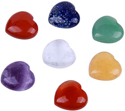 TGS Gems 7 Chakra Stones Set Balancing Reiki Healing Crystal Chakra Heart Shaped Stones