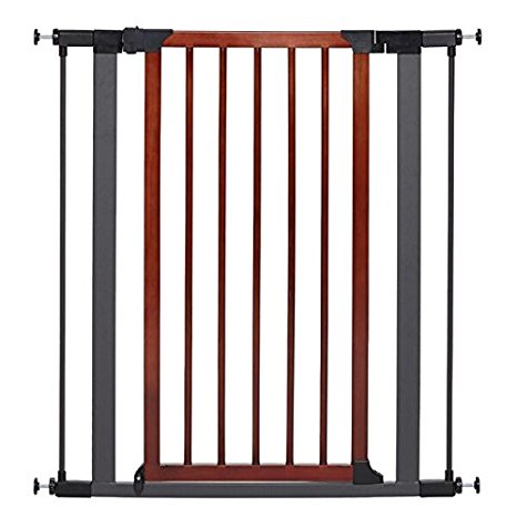 MidWest Homes for Pets Steel Pet Gate w/ Textured Graphite Frame & Decorative Wood Door; 29" or 39" Inches Tall & Fits Doorways 29.5 - 38 Inches Wide