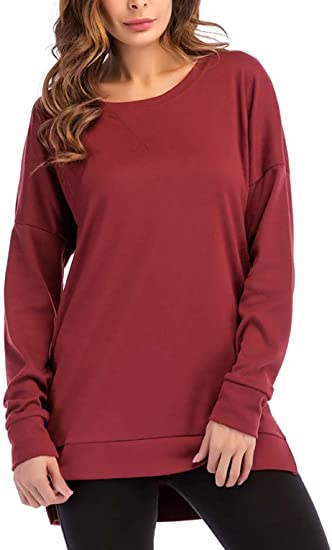 8sanlione Womens Long Sleeve Casual Crew Neck Pullover Loose Sweatshirt Tunic Tops T-Shirt