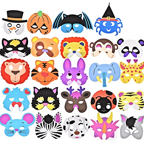 Joyin Toy 24 Pieces Assorted Foam Animal Masks for Birthday Party Favors Dress-Up Costume