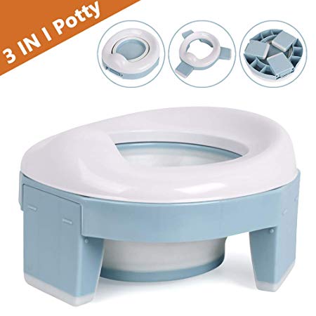 Potty Training Toilet Chairs, TYRY.HU 3-in-1Travel Potty Seat Trainer Portable Foldable for Unisex Baby Kids Boys Girls Children Toddlers with Splash Guard, Non-Slip, Easy Clean(Blue)