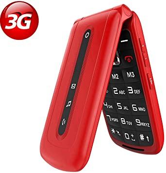 3G Unlocked Flip Mobile Phone for Seniors with SOS Big Button on The Back, SIM-Free Dual SIM Dual Standby Quick Dial Key Easy to use Backup Clamshell Phones for elderly(Red） …
