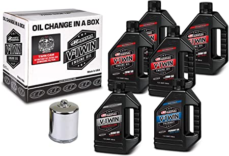 Maxima Racing Oils 90-119016C Chrome Maxima 90-119016C Twin Cam Synthetic 20W-50 Chrome Filter Complete Oil Change Kit, 6 quart, 1 Pack