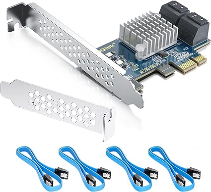 10Gtek PCIe SATA Card 4 Port with 4 SATA Cables and Low Profile Bracket, 6Gbps SATA3.0 Controller PCI Express Expansion Card, X1, Support 4 SATA 3.0 Devices...