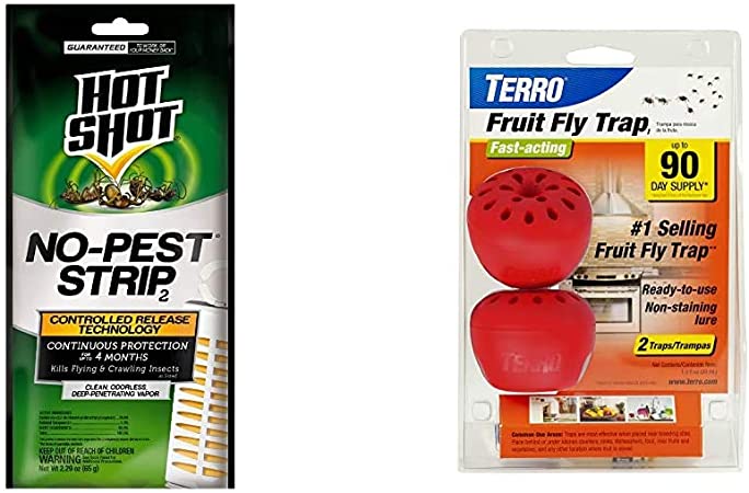 Hot Shot 100046114 No-Pest Strip, Pack of 1 & TERRO T2502 Fruit Fly Trap – 2 Traps